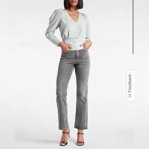 EXPRESS SOLID PUFF SLEEVE V-NECK TOP